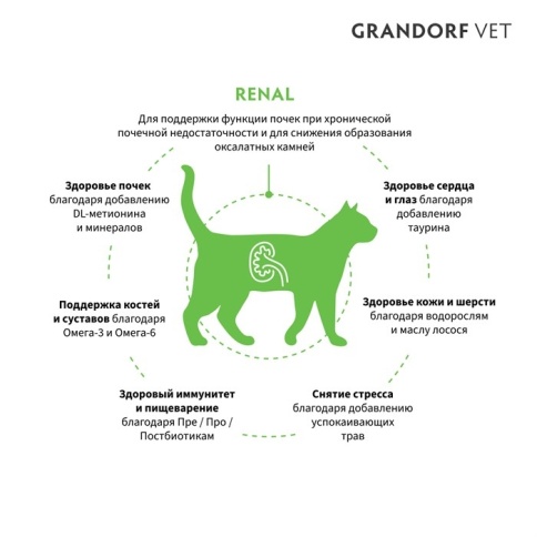 Сухой корм Grandorf Veterinary Diet Renal индейка для кошек для поддержки функций почек, 2 кг фото 3