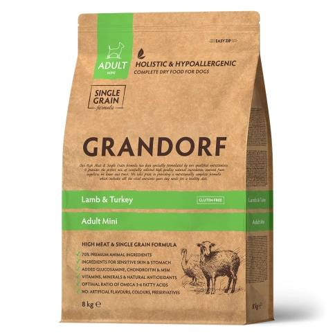 Сухой корм Grandorf Lamb & Turkey Mini для взрослых собак мелких пород, 8 к фото 1