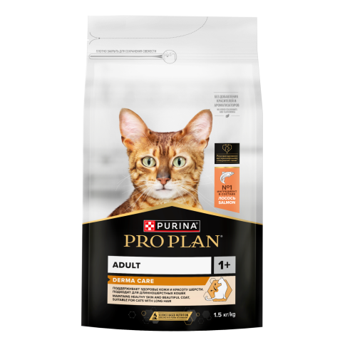 Сухой корм Purina Pro Plan Cat Adult Elegant для взрослых кошек (кожа и шерсть), с лососем, 1.5 кг фото 1