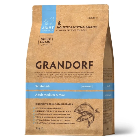 Сухой корм Grandorf Holistic белая рыба с рисом для взрослых собак средних и крупных пород, 3 кг фото 1