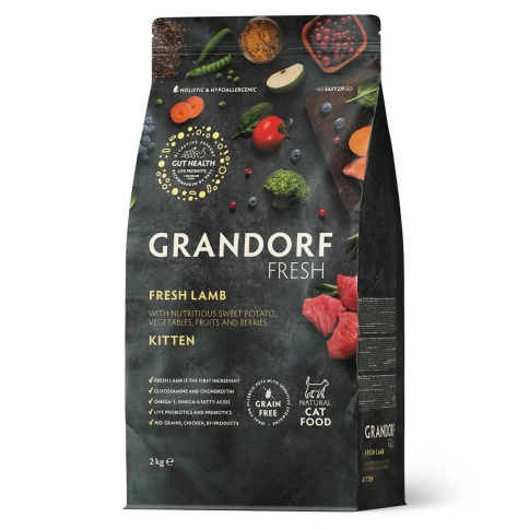 Сухой корм Grandorf Fresh Kitten беззерновой с ягненком и бататом для котят и кормящих кошек, 2 кг фото 1