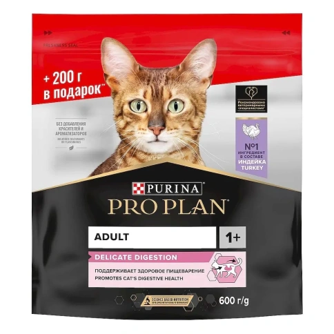 Сухой корм Purina Pro Plan Delicate для кошек с чувствительным пищеварением, с индейкой, 400 г - 200 г фото 1