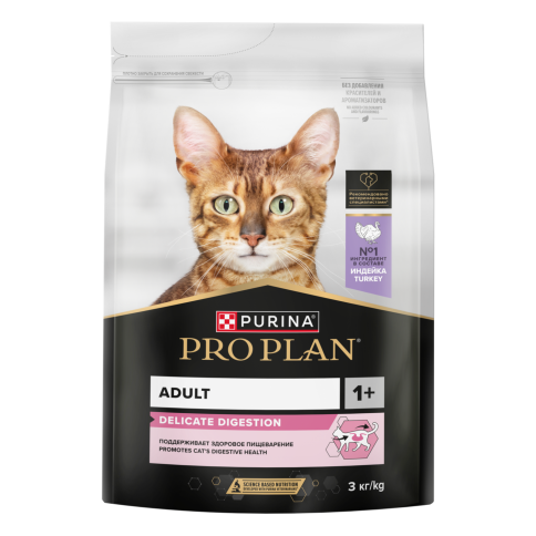 Сухой корм Purina Pro Plan Delicate для взрослых кошек с чувствительным пищеварением, с индейкой, 3 кг фото 1