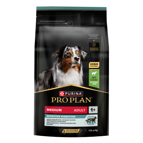 Сухой корм Purina Pro Plan Medium для взрослых собак средних пород, ягнёнок и рис, 1.5 кг фото 1