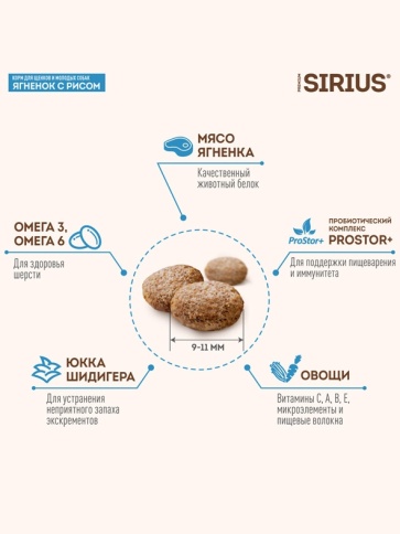 Сухой корм Sirius для щенков и молодых собак, с ягненком и рисом, 20 кг фото 2