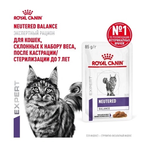 Влажный корм Royal Canin Neutered Balance для стерилизованных кошек и кастрированных котов до 7 лет, кусочки в соусе, пауч, 85 г фото 1