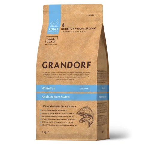 Сухой корм Grandorf Holistic белая рыба с рисом для взрослых собак средних и крупных пород, 1 кг фото 1