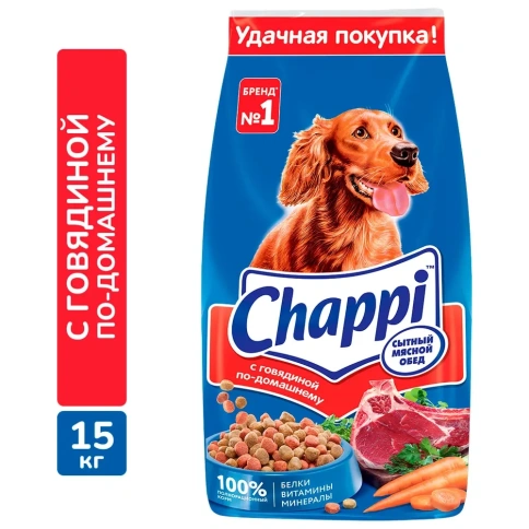 Сухой корм Chappi Сытный мясной обед с говядиной по-домашнему для взрослых собак, 15 кг фото 1