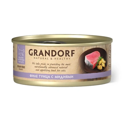 Влажный корм Grandorf Adult филе тунца с мидиями для кошек, 70 г фото 1