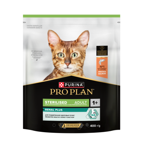 Сухой корм Purina Pro Plan Cat Adult Sterilised Opti-RenalL для стерилизованных кошек, с лососем, 400 г фото 1