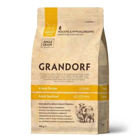 Сухой корм Grandorf Holistic Sterilised 4 вида мяса с пробиотиками для кошек, 400 г фото 1
