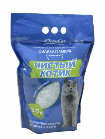 Силикагелевый наполнитель Чистый Котик с синими кристаллами, колотые гранулы, 3,5 л фото 1