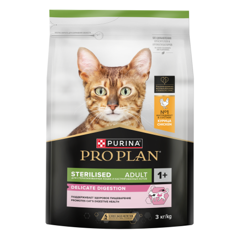 Сухой корм Purina Pro Plan Cat Adult Sterilised для стерилизованных кошек, с курицей, 3 кг фото 1