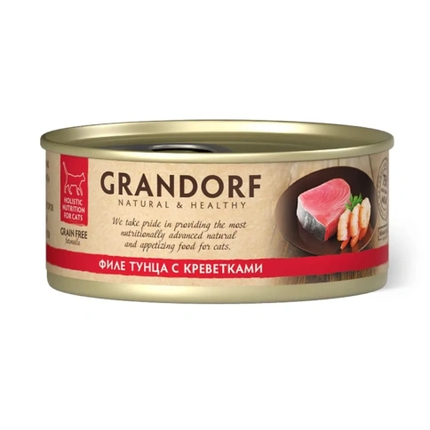 Влажный корм Grandorf Adult филе тунца с креветками для кошек, 70 г фото 1