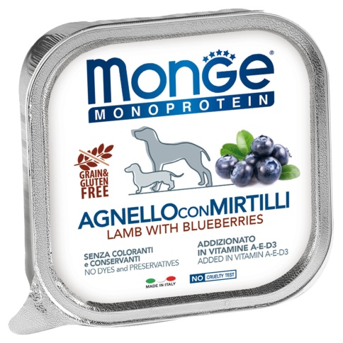 Влажный корм Monge Monoprotein Fruits паштет из ягненка с черникой для собак, 150 г фото 1