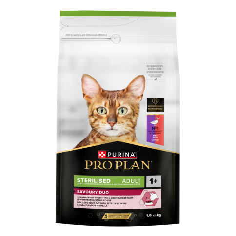 Сухой корм Purina Pro Plan Adult Sterilised для стерилизованных кошек, утка и печень, 3 кг фото 1