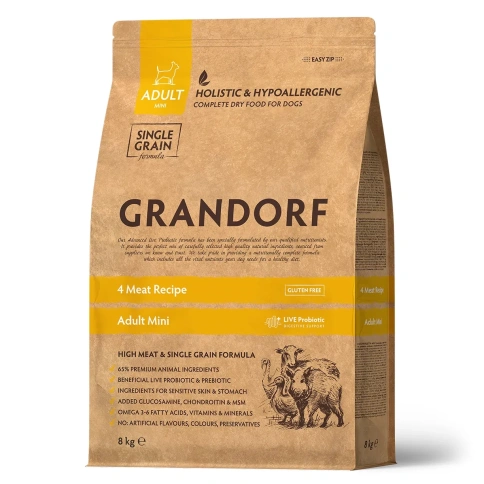 Сухой корм Grandorf Holistic 4 вида мяса с пробиотиками для взрослых собак мелких пород, 8 кг фото 1