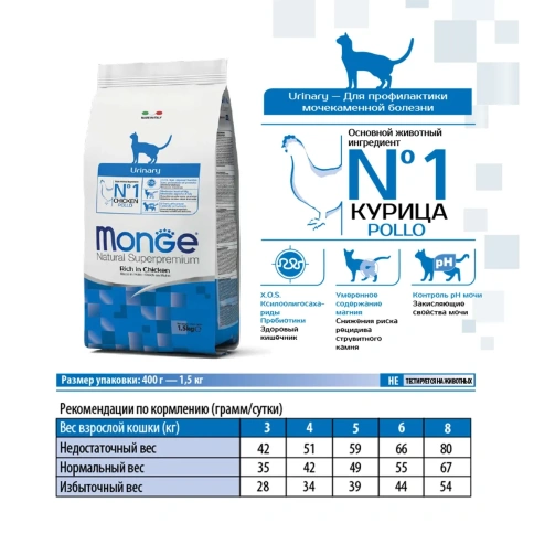 Сухой корм Monge Natural Urinary для кошек для профилактики мочекаменной болезни, 1.5 кг фото 3