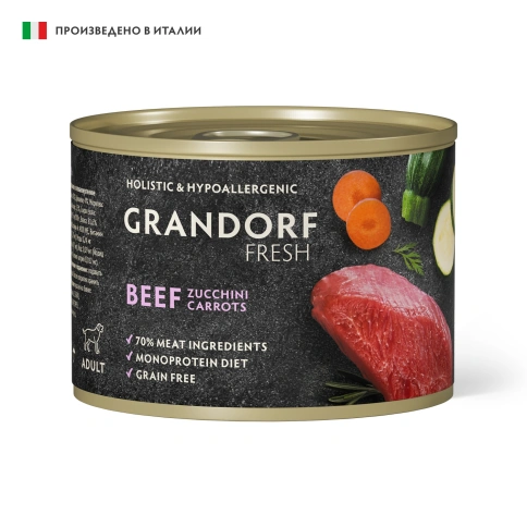 Влажный корм консервы Grandorf Fresh для собак паштет из говядины с цукини и морковью 200 г фото 1