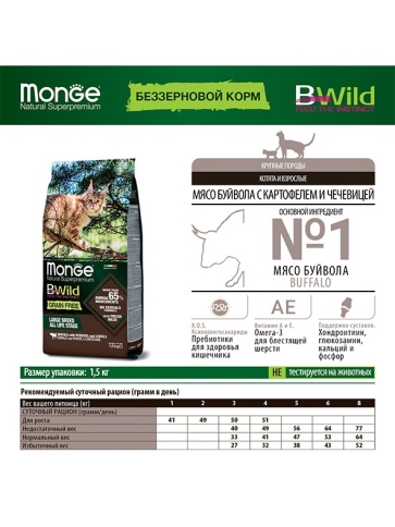 Сухой корм Monge BWild Grain Free с мясом буйвола для крупных кошек всех возрастов, 10 кг фото 2