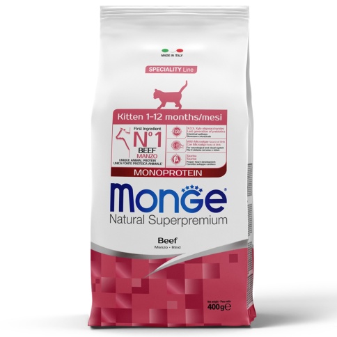 Сухой корм Monge Monoprotein Kitten с говядиной для котят и беременных кошек, 400 г фото 1