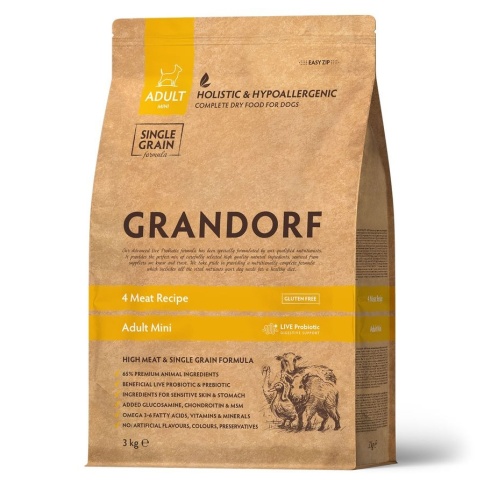 Сухой корм Grandorf Holistic 4 вида мяса с пробиотиками для взрослых собак мелких пород, 3 кг фото 1