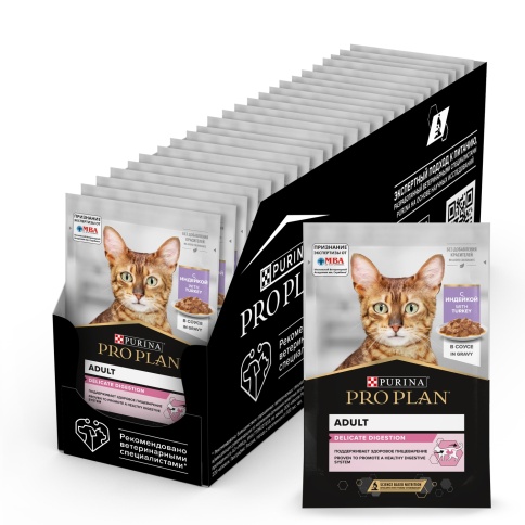 Влажный корм Purina Pro Plan Delicate для взрослых кошек с чувствительным пищеварением, с индейкой в соусе, 85 г фото 1