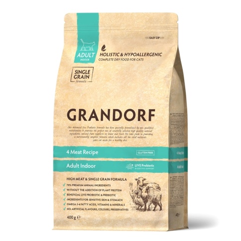Сухой корм Grandorf Holistic Indoor 4 вида мяса с бурым рисом для кошек, 400 г фото 1