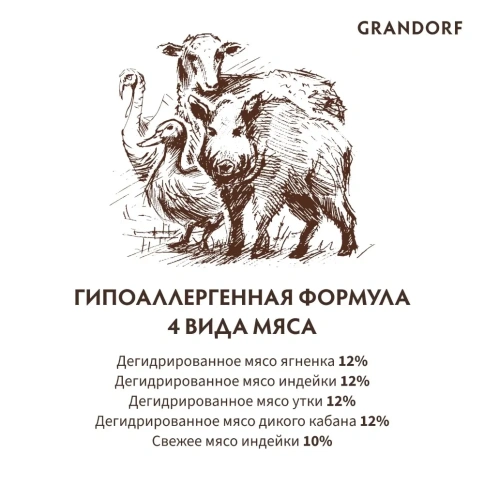 Сухой корм Grandorf Holistic 4 вида мяса с пробиотиками для взрослых собак средних и крупных пород, 1 кг фото 5