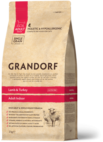 Сухой корм Grandorf Holistic Adult Indoor ягненок с индейкой для домашних кошек, 2 кг фото 1