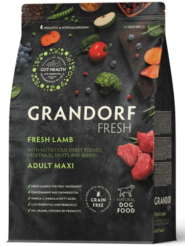Сухой корм Grandorf Fresh беззерновой ягненок с бататом для взрослых собак крупных пород, 10 кг фото 1