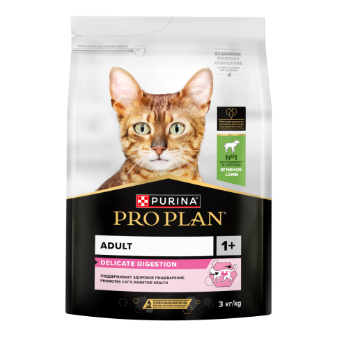 Сухой корм Purina Pro Plan Delicate для кошек с чувствительным пищеварением, с ягненком, 3 кг фото 1