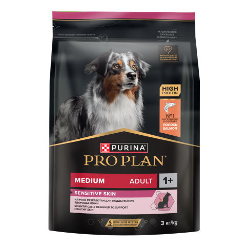 Сухой корм Purina Pro Plan Sensitive Skin для взрослых собак средних пород, с лососом, 3 кг фото 1