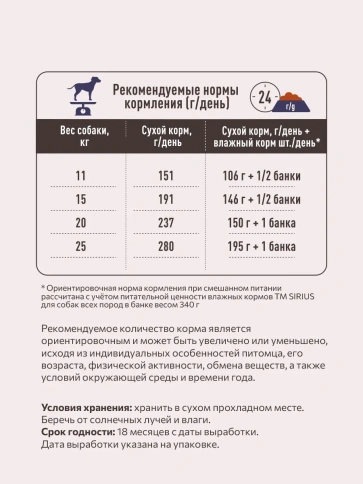 Сухой корм Sirius для собак средних пород, с индейкой, уткой и овощами, 20 кг фото 3