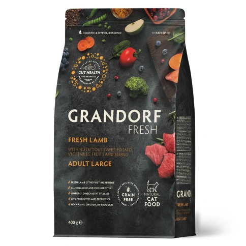 Сухой корм Grandorf Fresh беззерновой ягненок с бататом для кошек крупных пород, 400 г фото 1