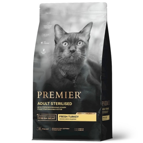 Сухой корм Premier с индейкой для стерилизованных кошек, 2 кг фото 1