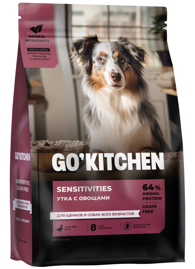 Сухой корм GO'KITCHEN для щенков и собак всех возрастов для чувствительного пищеварения с уткой, 5.44 кг фото 2