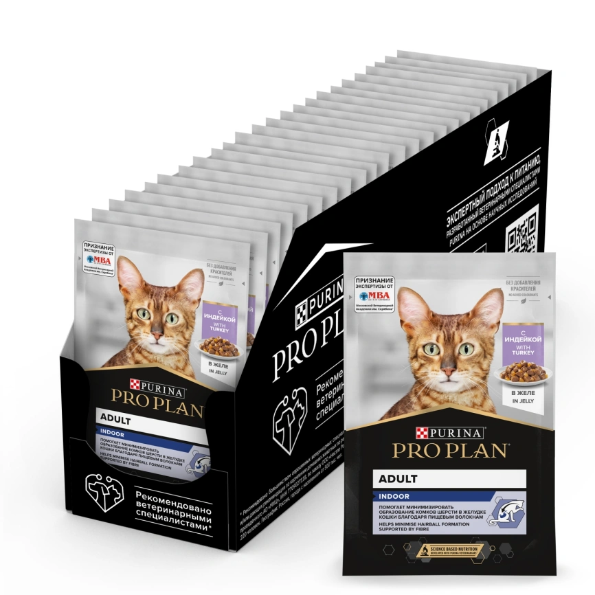 Влажный корм Purina Pro Plan Adult Housecat для взрослых кошек в помещении, с индейкой в желе, 85 г фото 1
