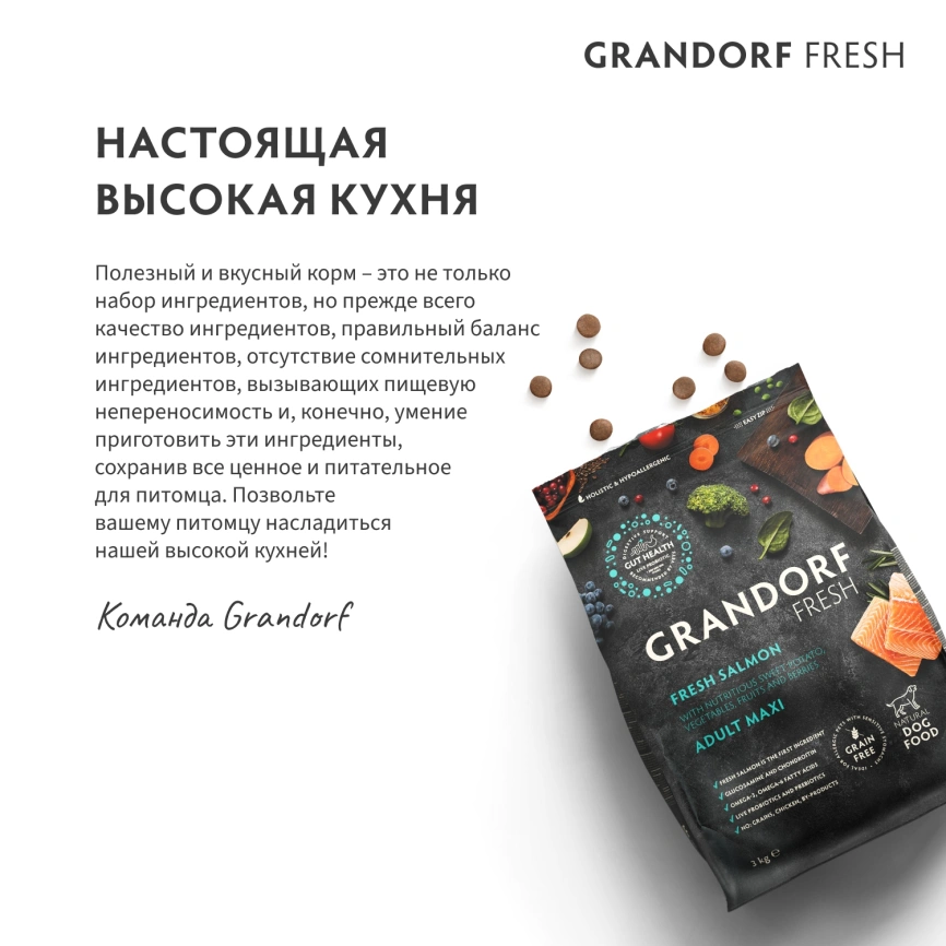 Сухой корм Grandorf Fresh Dog для взрослых собак крупных пород лосось с бататом 3 кг фото 8