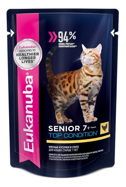 Влажный корм Eukanuba Top Condition для взрослых кошек старше 7 лет с курицей, 0.1 кг фото 1
