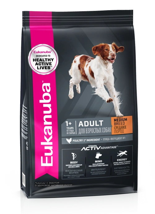 Сухой корм Eukanuba Adult Medium Breed для взрослых собак средних пород с птицей, 15 кг фото 1
