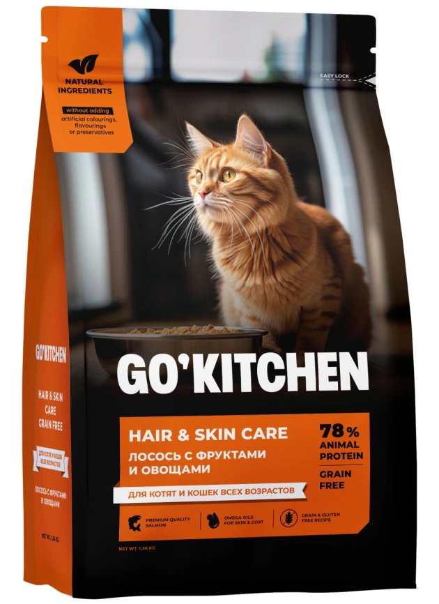 Сухой корм GO'KITCHEN для котят и кошек всех возрастов с лососем, 1.36  кг фото 1