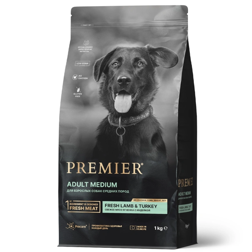 Сухой корм Premier Dog Lamb & Turkey Adult Medium для собак средних пород, 1 кг фото 1