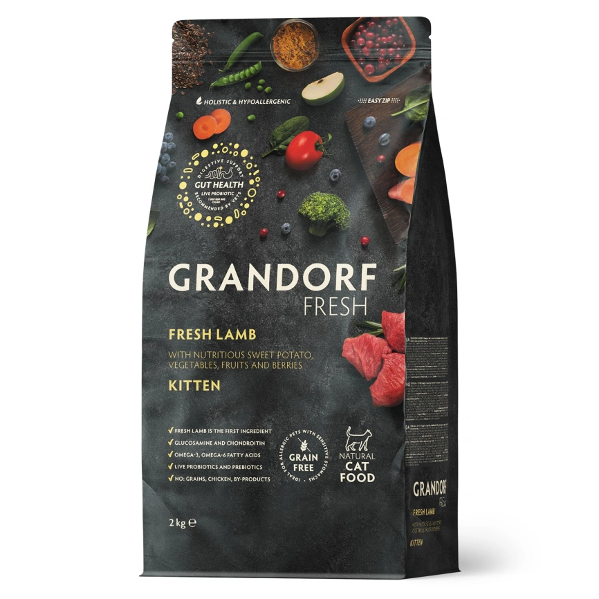 Сухой корм Grandorf Fresh Cat для котят беременных или кормящих кошек ягненок с бататом 400 г фото 1
