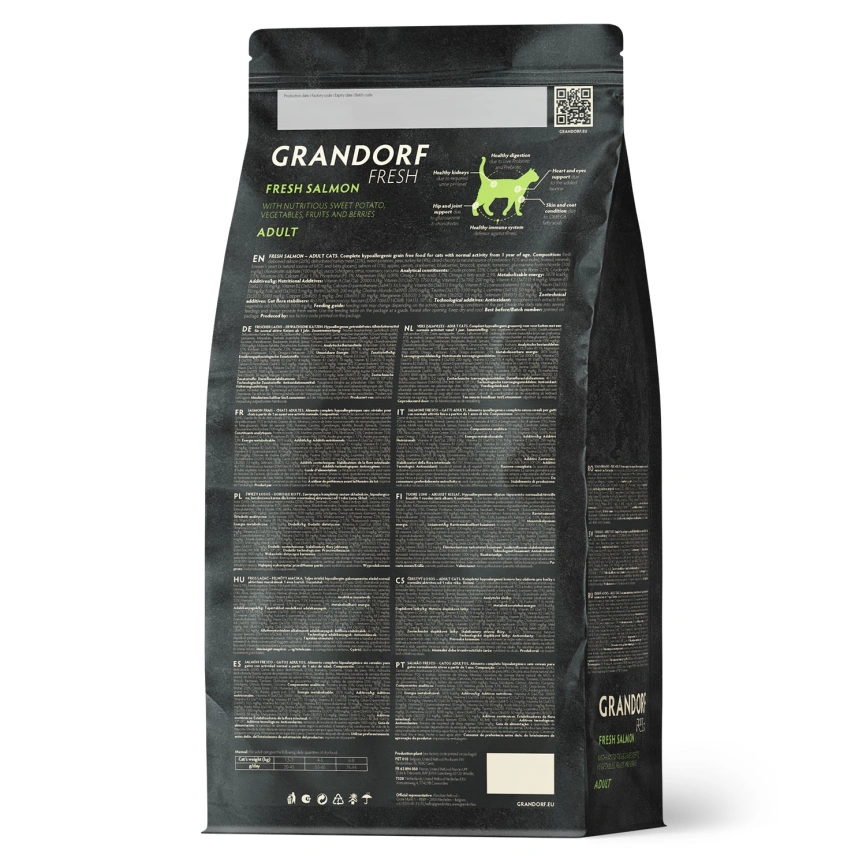 Сухой корм Grandorf Fresh Cat для взрослых кошек для здоровья кожи и шерсти или склонных к аллергии лосось с бататом 400 г фото 2