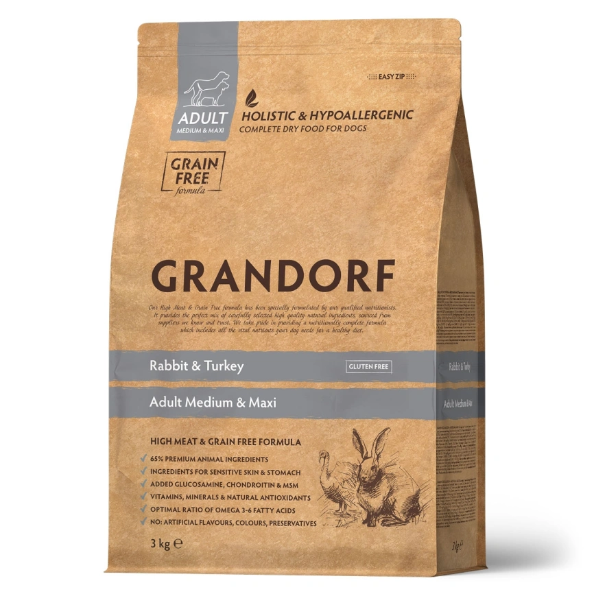 Сухой корм Grandorf Rabbit & Turkey Med & Maxi для взрослых собак средних и крупных пород, 3 кг фото 1
