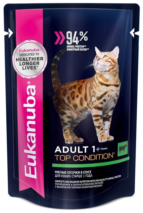 Влажный корм Eukanuba Top Condition для взрослых кошек с говядиной, 0.1 кг фото 1