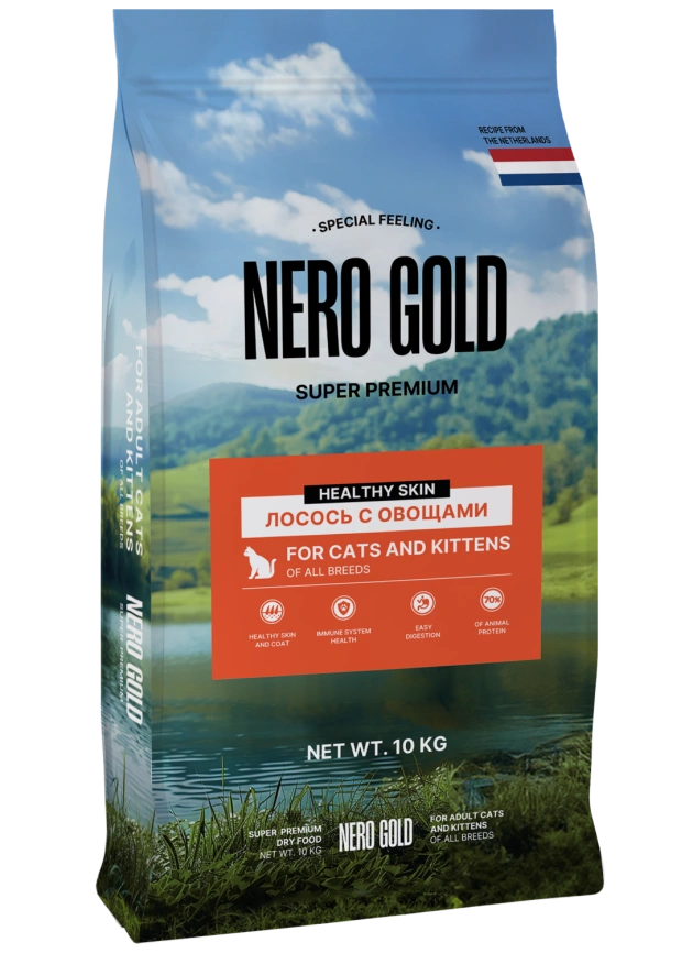 Сухой корм NERO GOLD для кошек и котят с лососем и овощами, 10 кг фото 1