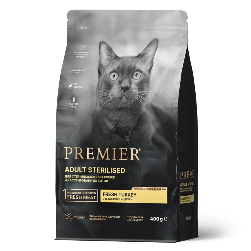 Сухой корм Premier Cat Turkey Sterilised для стерилизованных кошек, 400 г фото 1