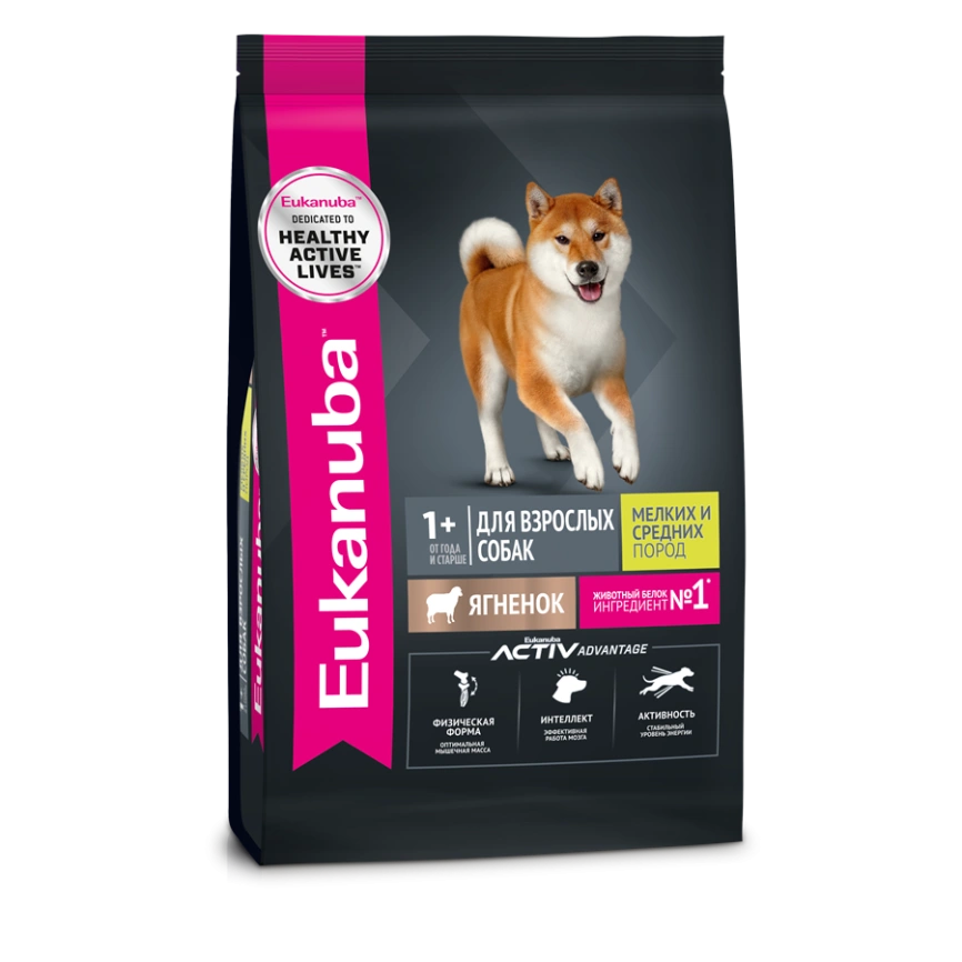 Сухой корм Eukanuba Adult для взрослых собак от 1 года с ягненком, 0.8 кг фото 1